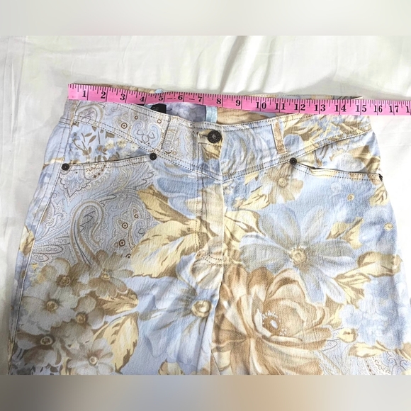 APANAGE Women’s Floral Print Pants Size 12 US Bootcut Beige Blue - Picture 7 of 7